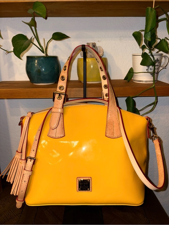 Dooney & Bourke Handbags - Dooney & Bourke Yellow Patent Leather Domed Satchel + Dust Bag & Reg Card